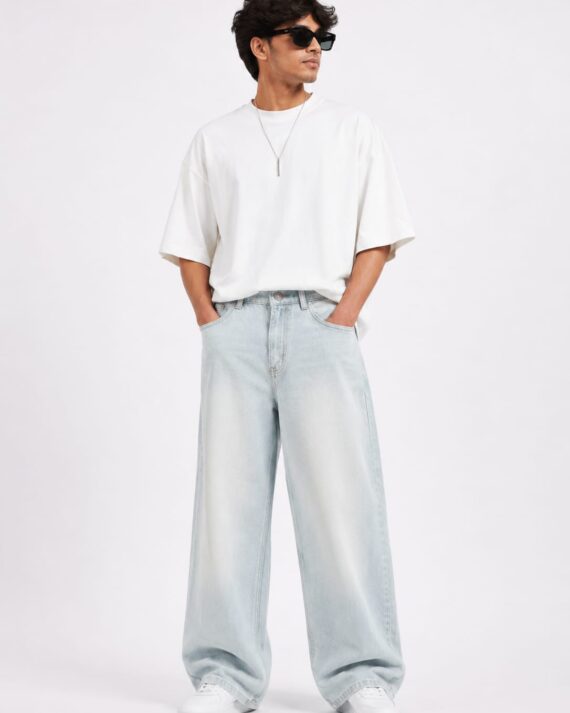 Men's Ice Blue Wide Leg Baggy Jeans