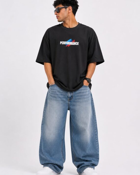 Men's Black Oversized Performance Graphic T-Shirt