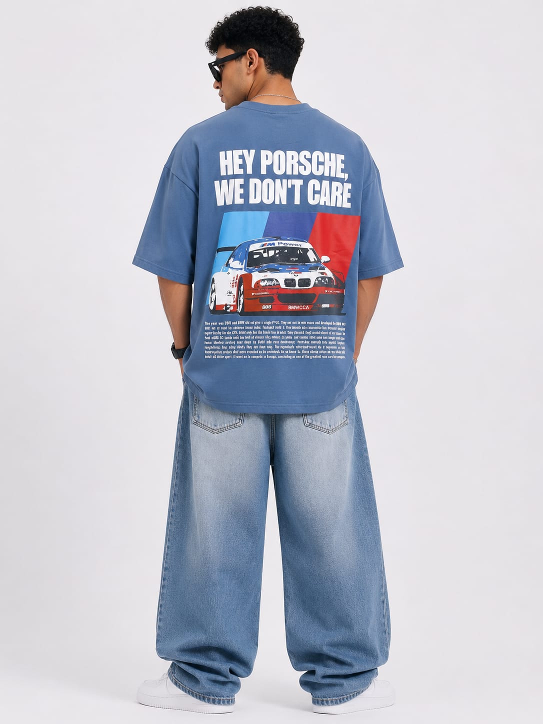 Men's Steel Blue Oversized Performance Graphic T-Shirt - Image 2