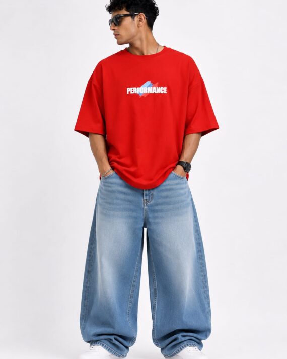Men's Red Oversized Performance Graphic T-Shirt