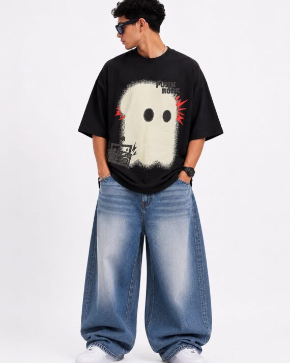 Men's Black Oversized Ghost Graphic T-Shirt