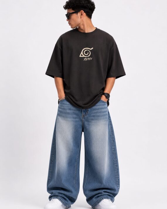Men's Black Oversized Anime Inspired Graphic T-Shirt