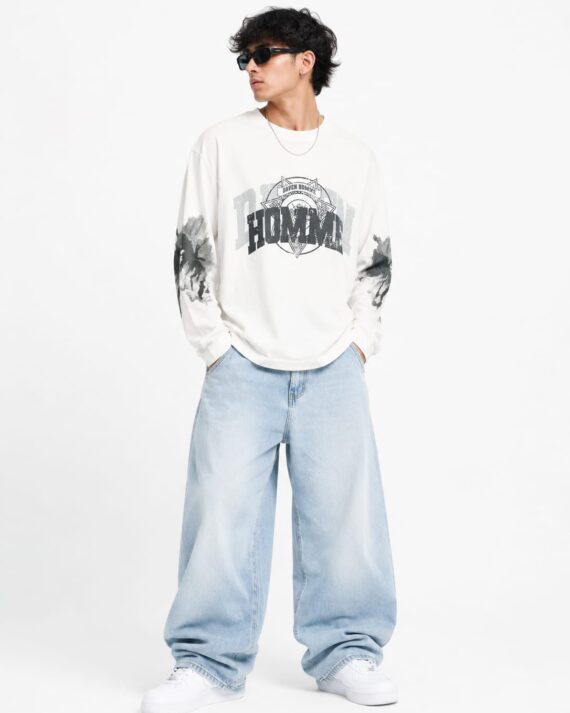 Men's White Oversized Full Sleeve Graphic T-Shirt