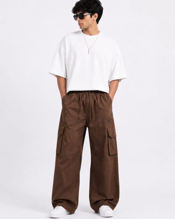 Men's Washed Black Cargo Track Pants