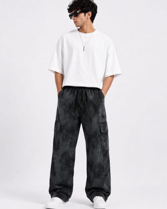 Men's Charcoal Washed Cargo Track Pants