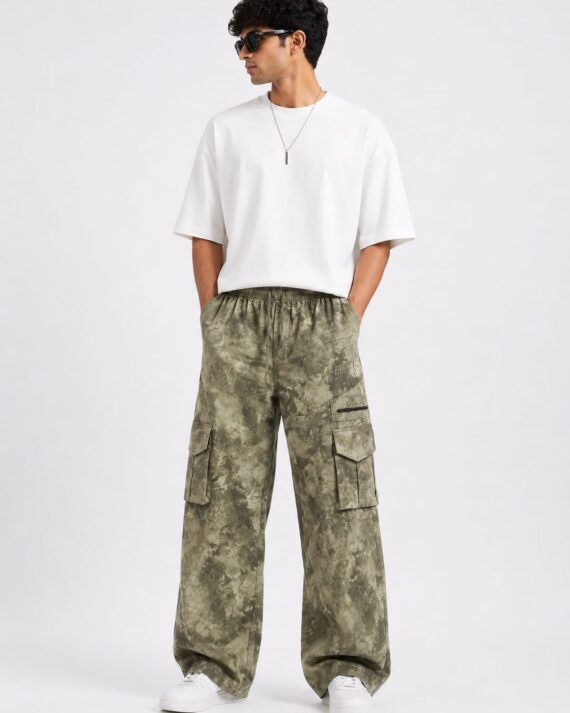 Men's Olive Tie-Dye Cargo Track Pants