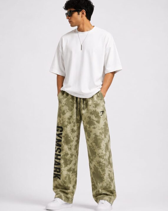 Men's Olive Green Tie-Dye Oversized Track Pants
