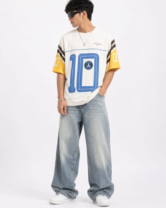 Men's Off White Oversized Graphic Sports T-Shirt