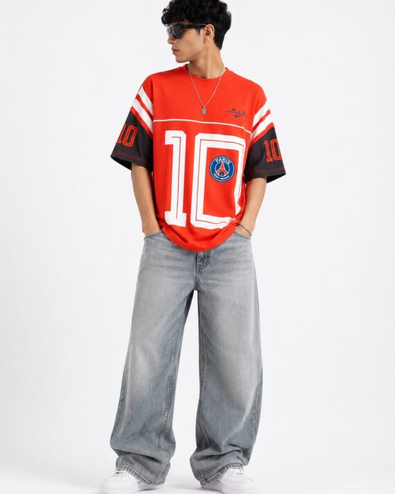 Men's Red Oversized Graphic Sports T-Shirt