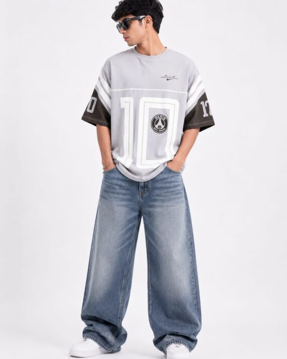 Men's Grey Oversized Graphic Sports T-Shirt