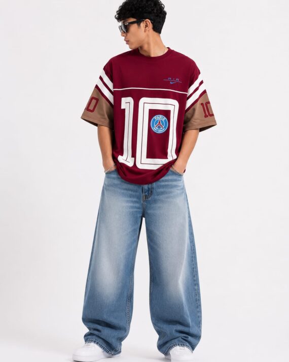 Men's Maroon Oversized Graphic Sports T-Shirt