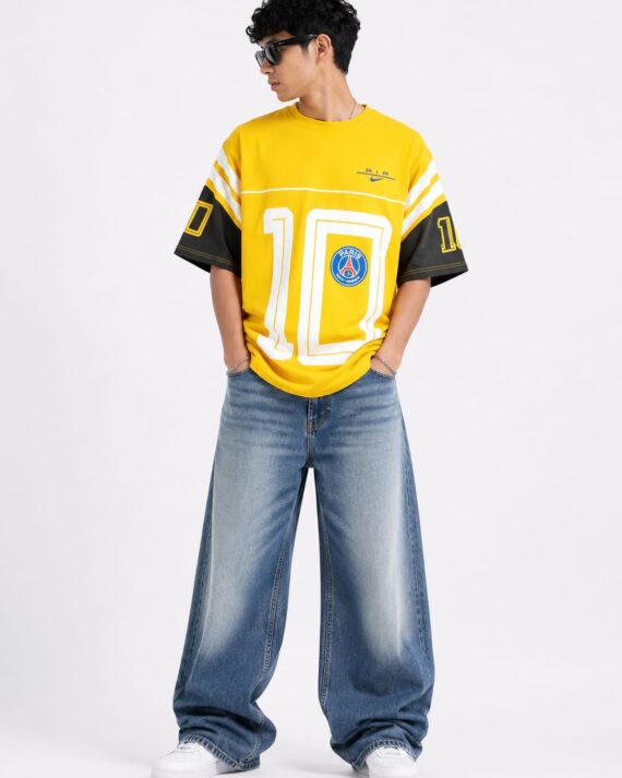 Men's Yellow Oversized Graphic Sports T-Shirt