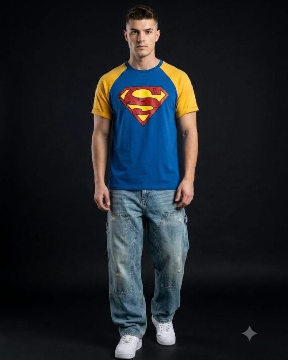 Men's Superman Logo Raglan Half Sleeve Graphic T-Shirt