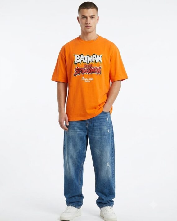 Men's Orange Spider Graphic Oversized T-Shirt