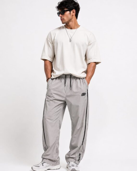 Men's Light Grey Straight Fit Track Pants