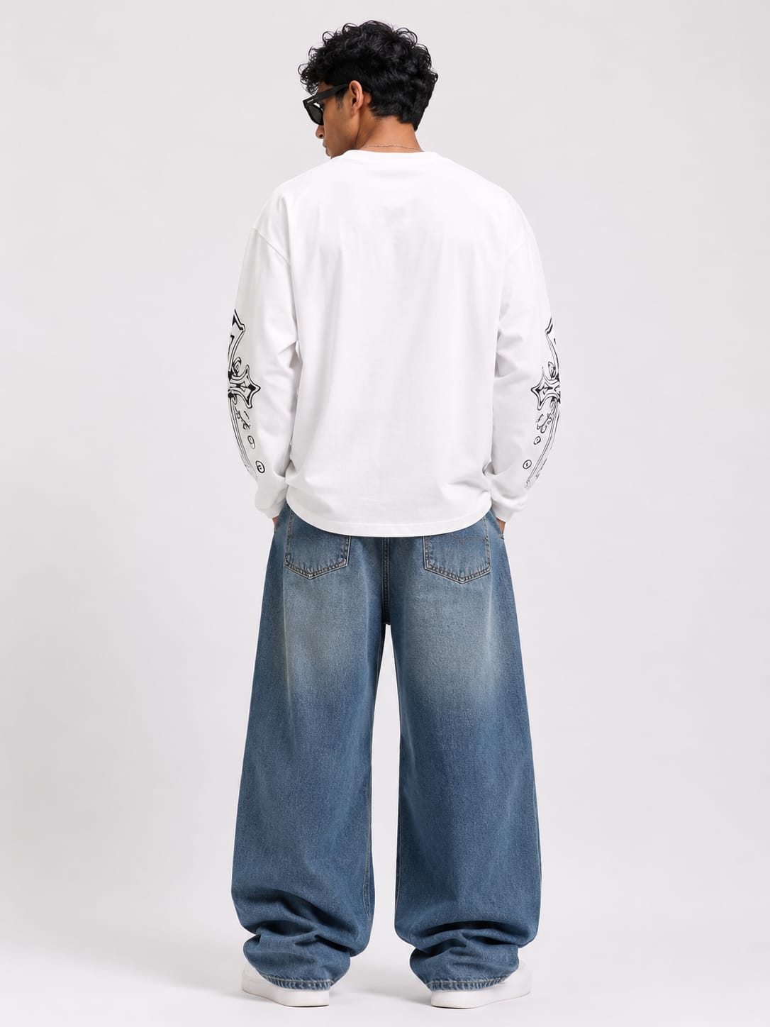 Men's White Gothic Graphic Oversized Full Sleeve T-Shirt - Image 2