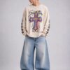 Men's Beige Sacred Cross Graphic Oversized Full Sleeve T-Shirt - M