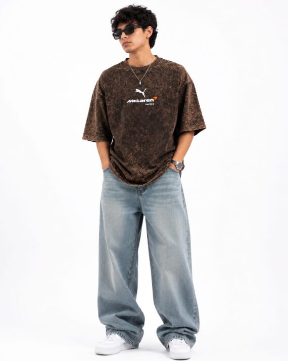 BUFFERLY Dark Brown Marble Racing Oversized T-Shirt – Vintage Motorsport Graphic Tee