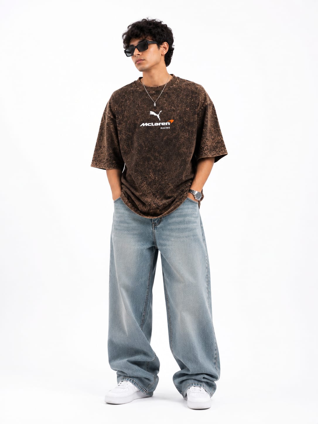 BUFFERLY Dark Brown Marble Racing Oversized T-Shirt – Vintage Motorsport Graphic Tee