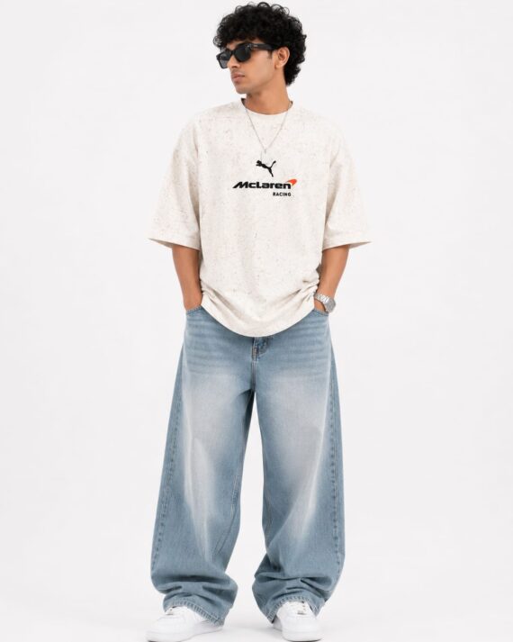 BUFFERLY McLaren Racing Speckled Oversized T-Shirt – Cream Graphic Tee