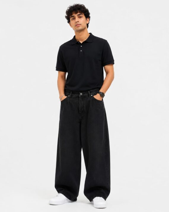BUFFERLY Jet Black Baggy Jeans – Oversized Streetwear Denim