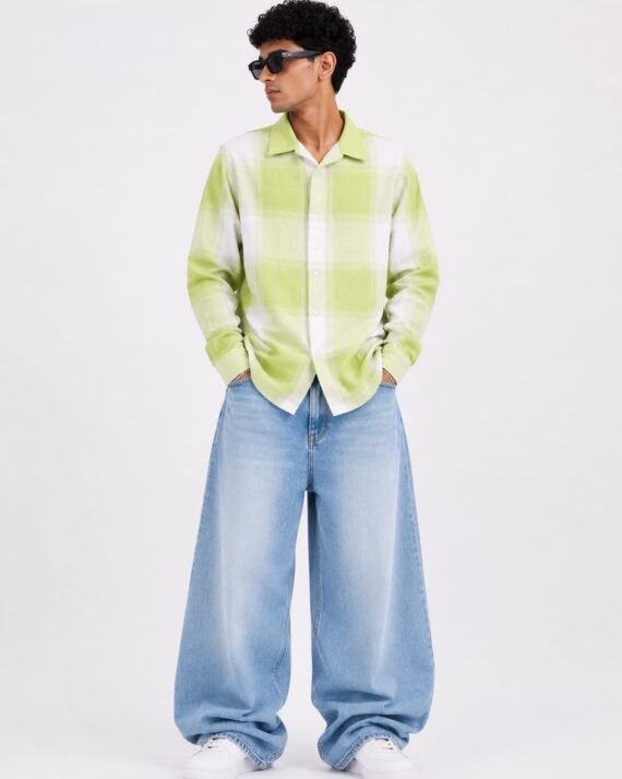 Lime Green & White Checkered Oversized Shirt – Casual Streetwear Shirt