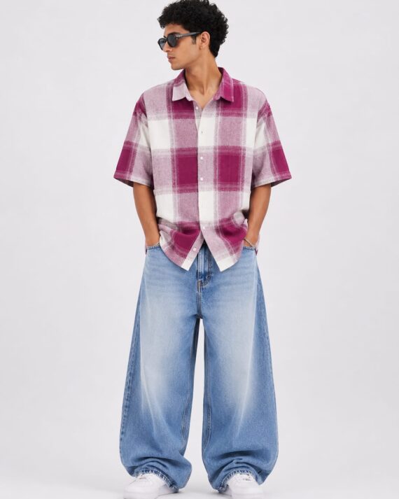 Maroon & White Checkered Oversized Shirt – Casual Streetwear Shirt