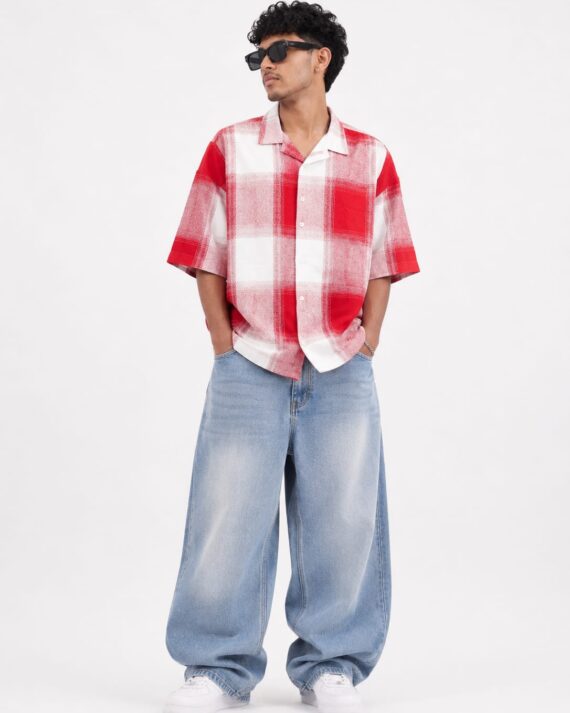 Red & White Checkered Oversized Shirt – Casual Streetwear Shirt