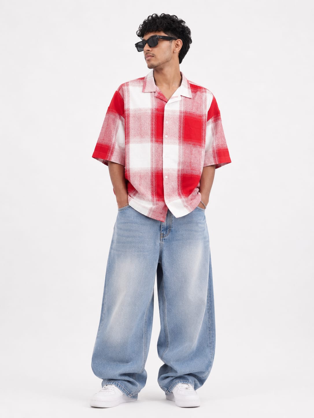 Red & White Checkered Oversized Shirt – Casual Streetwear Shirt
