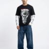 Black Eye Graphic Layered Oversized T-Shirt – Gothic Streetwear Tee - L