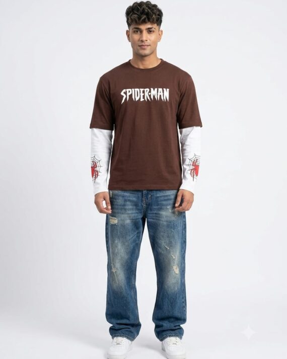 Brown Spider-Man Graphic Layered T-Shirt – Premium Streetwear Tee