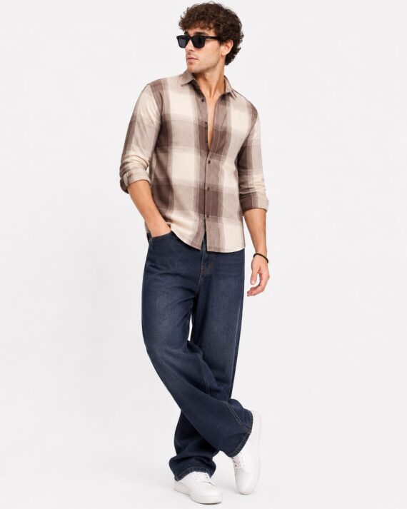 Mocha Beige Boxy Checkered Shirt
