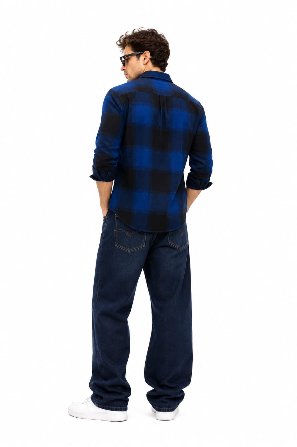 Midnight Blue Checkered Oversized Shirt - Image 2