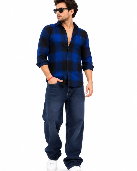 Midnight Blue Checkered Oversized Shirt