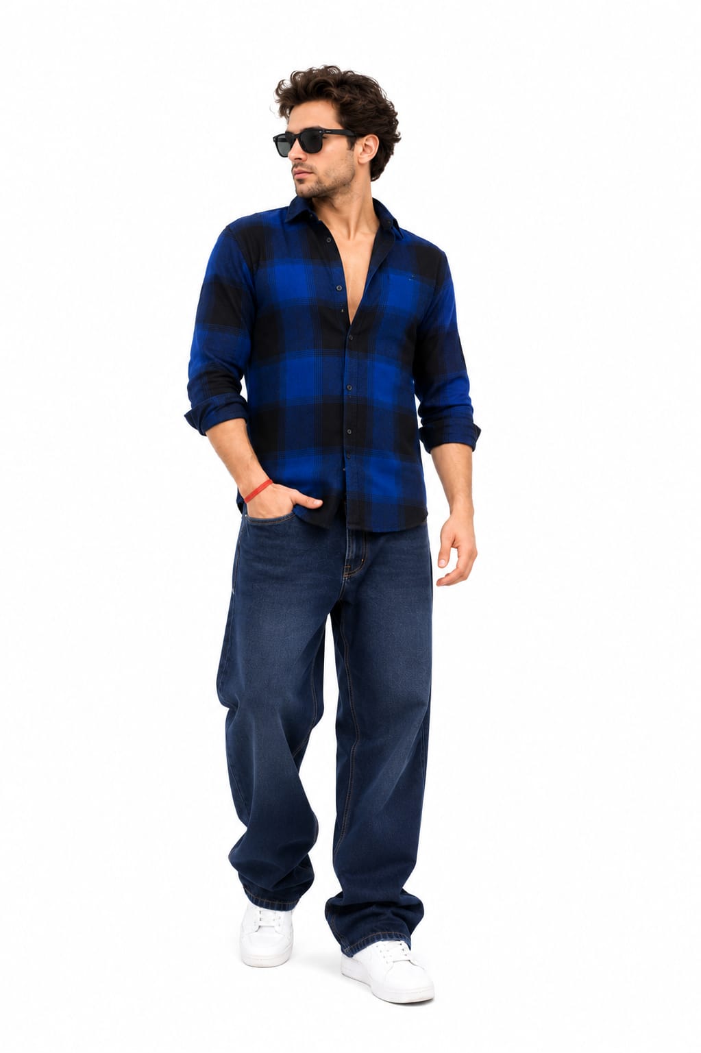 Midnight Blue Checkered Oversized Shirt