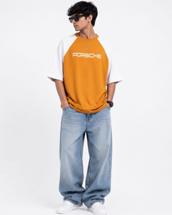Men’s Orange Contrast Raglan Oversized T-Shirt