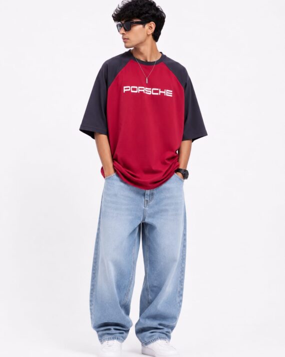 Men’s Red & Black Oversized Racing T-Shirt