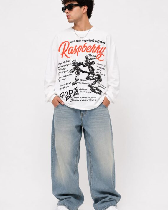 Raspberry Graphic Oversized Full-Sleeve T-Shirt