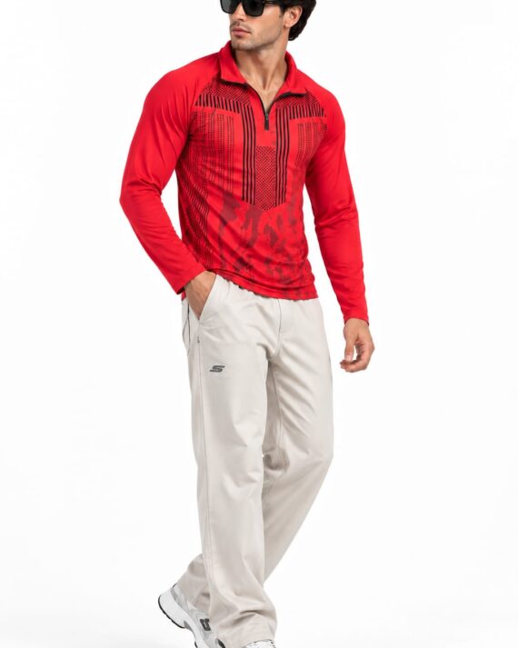Men’s Printed Full Sleeve Gym Training Shirt – Quarter Zip Performance Wear