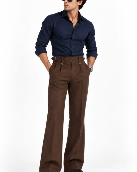 Premium Wide-Leg Gorkha Pants for Men – Adjustable Waist Tailored Trousers