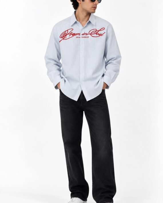 Men’s Pinstripe Graphic Embroidered Shirt