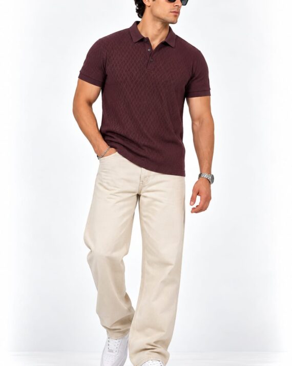 Men's Textured Polo T-Shirt | Regular Fit Casual Polo
