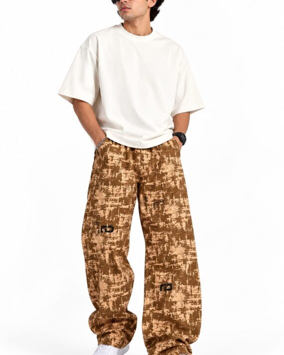 Men’s Abstract Printed Wide-Leg Cargo Pants