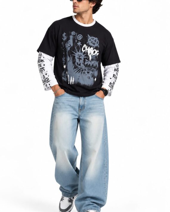 Men’s Graphic Print Layered Oversized T-Shirt